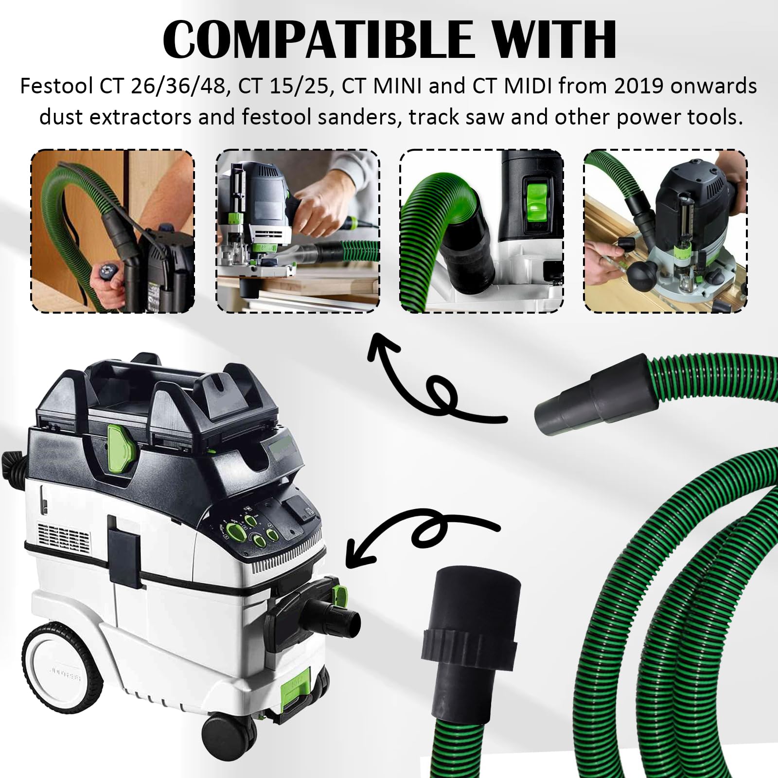 Tubo di aspirazione della polvere da 5 m, compatibile con Fes-tool D27 ct 32 mm, per levigatrici e collettori di polveri 26/36/48, 15/25, mini e mezzogiorno dal 2019