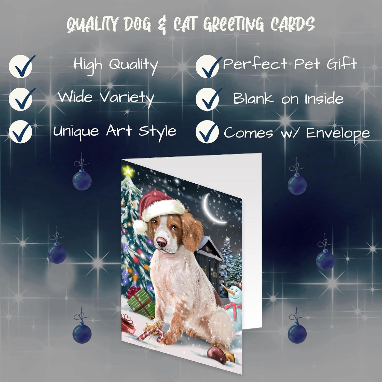 Holly Jolly Holidays Brittany Spaniel Dog Greeting Cards - Adorable Pets Invitation Cards with Envelopes - Pet Artwork Christmas Greeting Cards GCD2410 (10 Greeting Cards)
