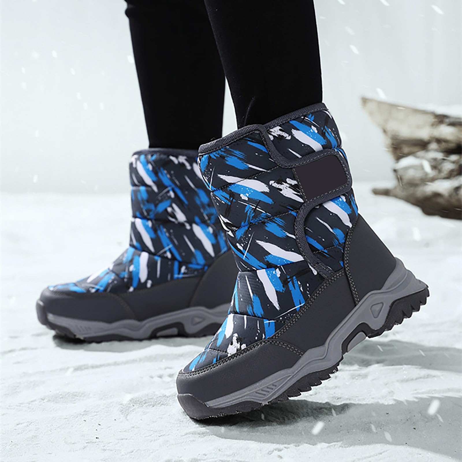 Generisch Kinder Schneestiefel FleecegefüTterte Bequeme Walkingschuhe Verdickte Warm Trekkingstiefel Rutschfest Wasserdichte Winterschuhe Dicker Sohle Outdoorschuhe Winddicht Abriebfest Wanderstiefel