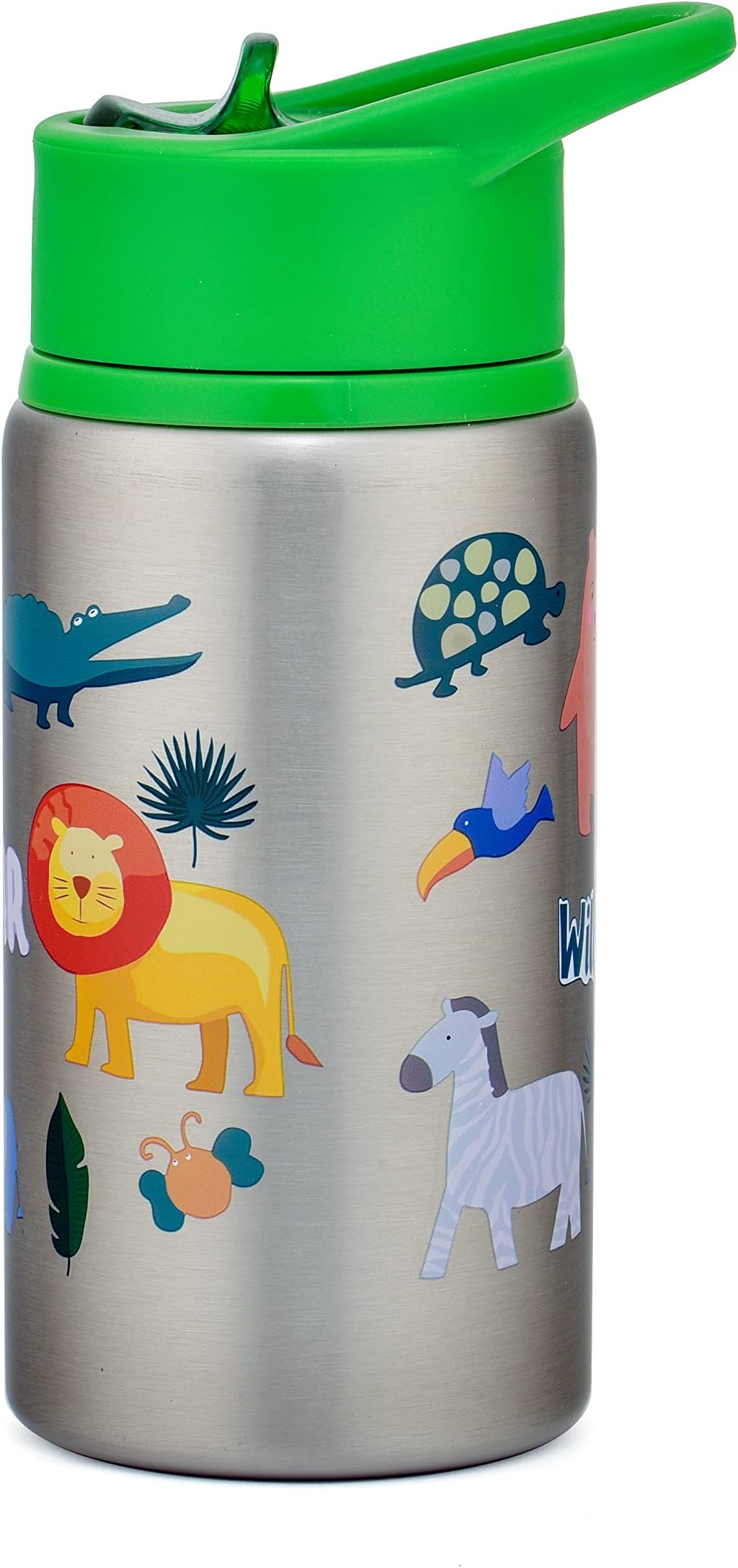 ONS KIDS Stainless Steel Water Bottle for Kids, Flip-up Straw Bottles, Easy Grip/Leak Proof steel bottles for children, BPA Free, Easy to Carry - Sipper Bottles | Zoo | (532 ML, Pack of 1)