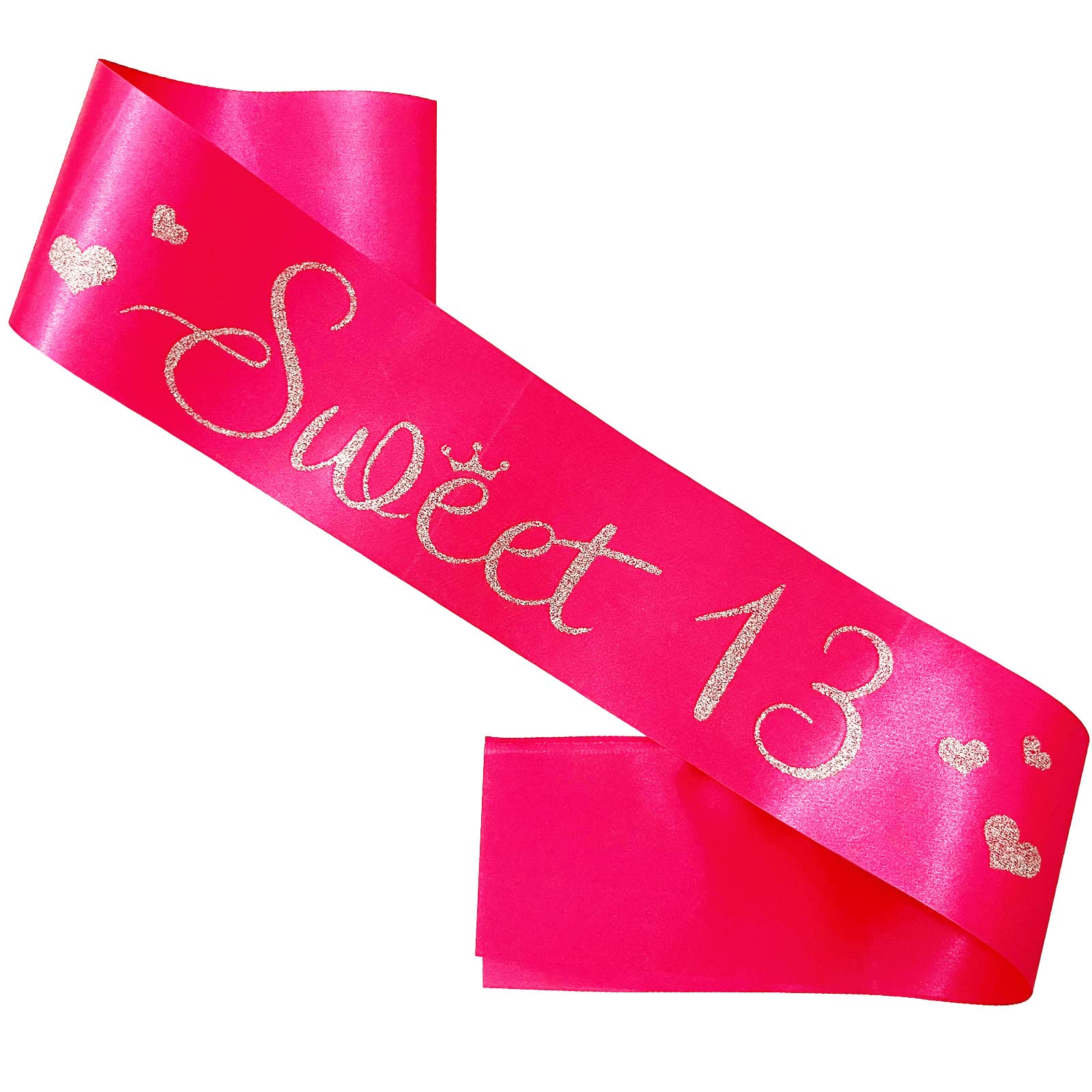 13th Birthday Sash, Hot Pink Satin Soft Official Teenager Sash with Silver Glitter Letter Sweet 13 Birthday Decorations Gifts for Girls Happy 13th