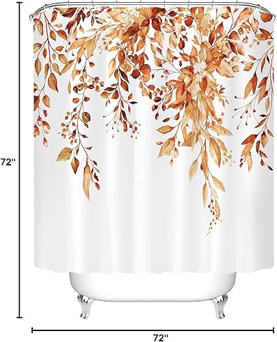 Vista 257 de Tititex - Juego de cortinas de ducha de eucalipto verde oliva, hojas de acuarela en la parte superior con decoración floral de baño, 60 x 72 Hojas