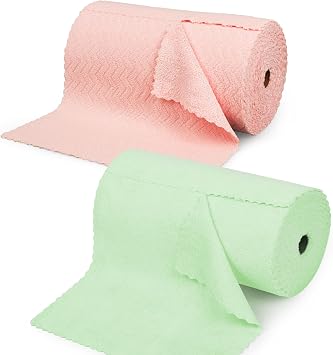 Microfiber Cleaning Cloth Roll 75 Pack Green+SOOWASH Microfiber Cleaning Cloth Roll 75 Pack Pink