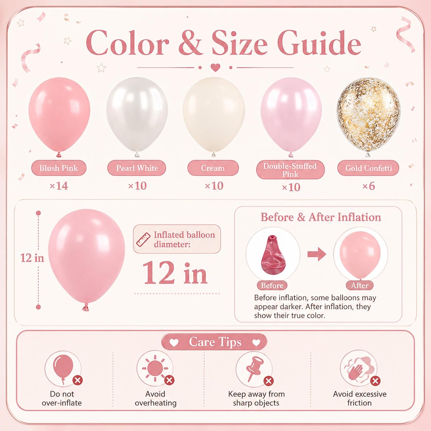 Pink and Gold Balloons, 50PCS 12 Inch Double Stuffed Metallic Balloons
