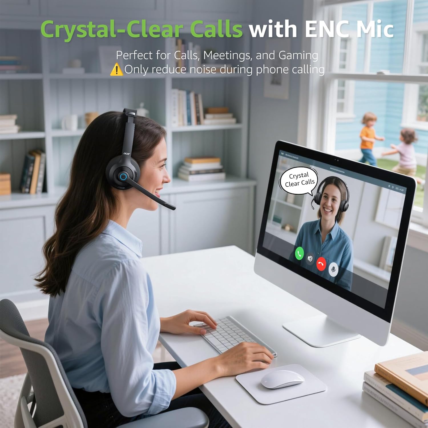 acer Wireless Headset with Mic for Work - 2.4G Bluetooth 5.3 Dual Mode Headphones,36Hrs Battery,ENC Crystal-Clear Calls Mic,USB Dongle for PC,Bluetooth Headset for Phone/Tablet, Home/Call Center