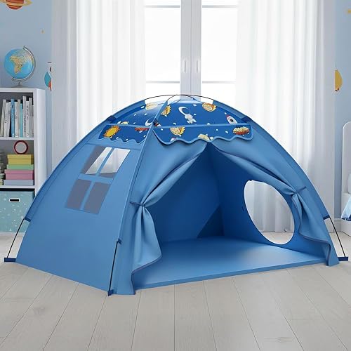 AFUNX Kids Play Tent, Space Theme Indoor Tent with Tunnel Port, Foldable Playhouse for Boys and Girls, Ideal House for Imaginative Play,Perfect Kid’s Gift- 70" x 45" x 43"