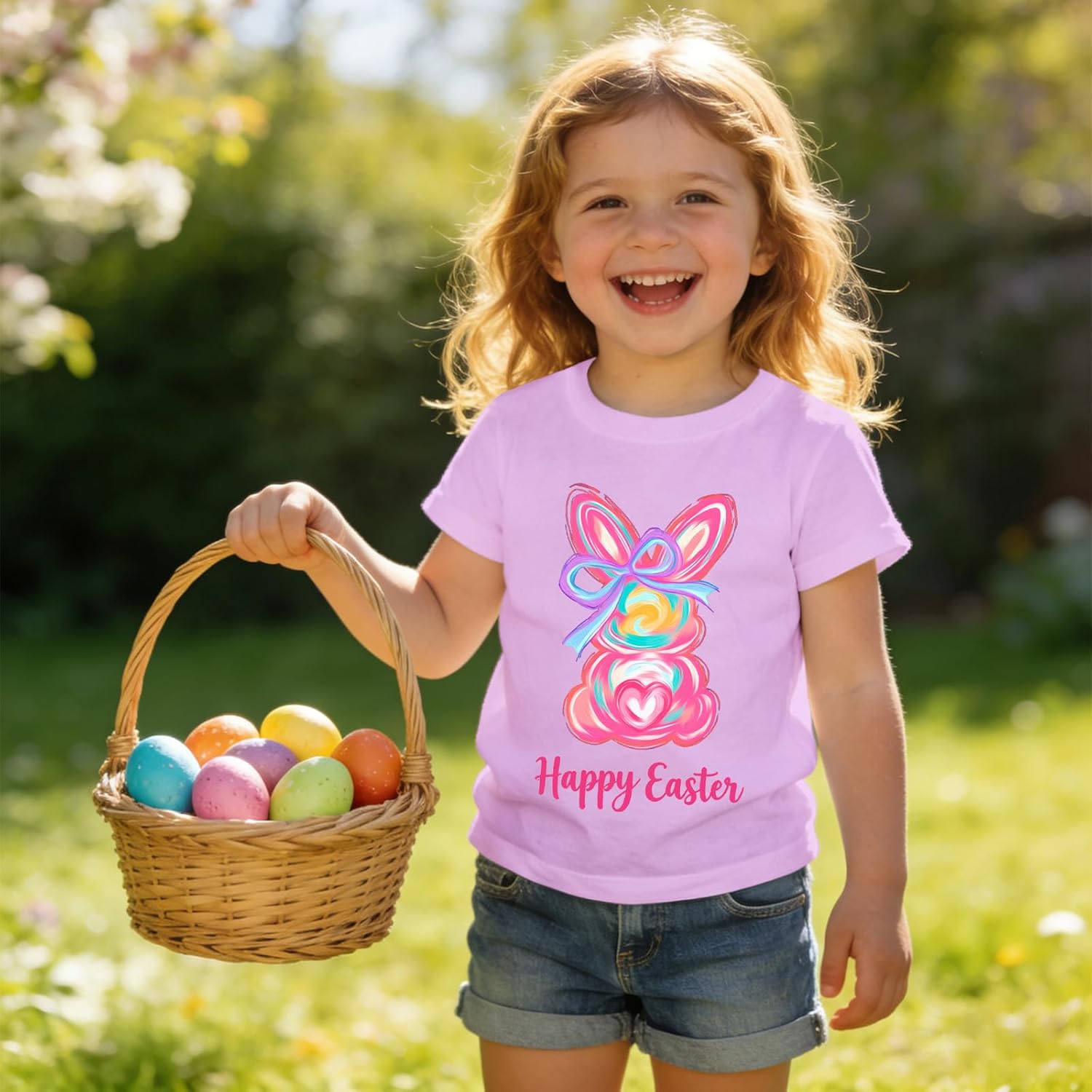 Easter Shirts for Toddler Girls Brushstroke Bow Bunny T-Shirt Baby Happy Easter Tees Outfits Short Sleeve Tops - Image 4