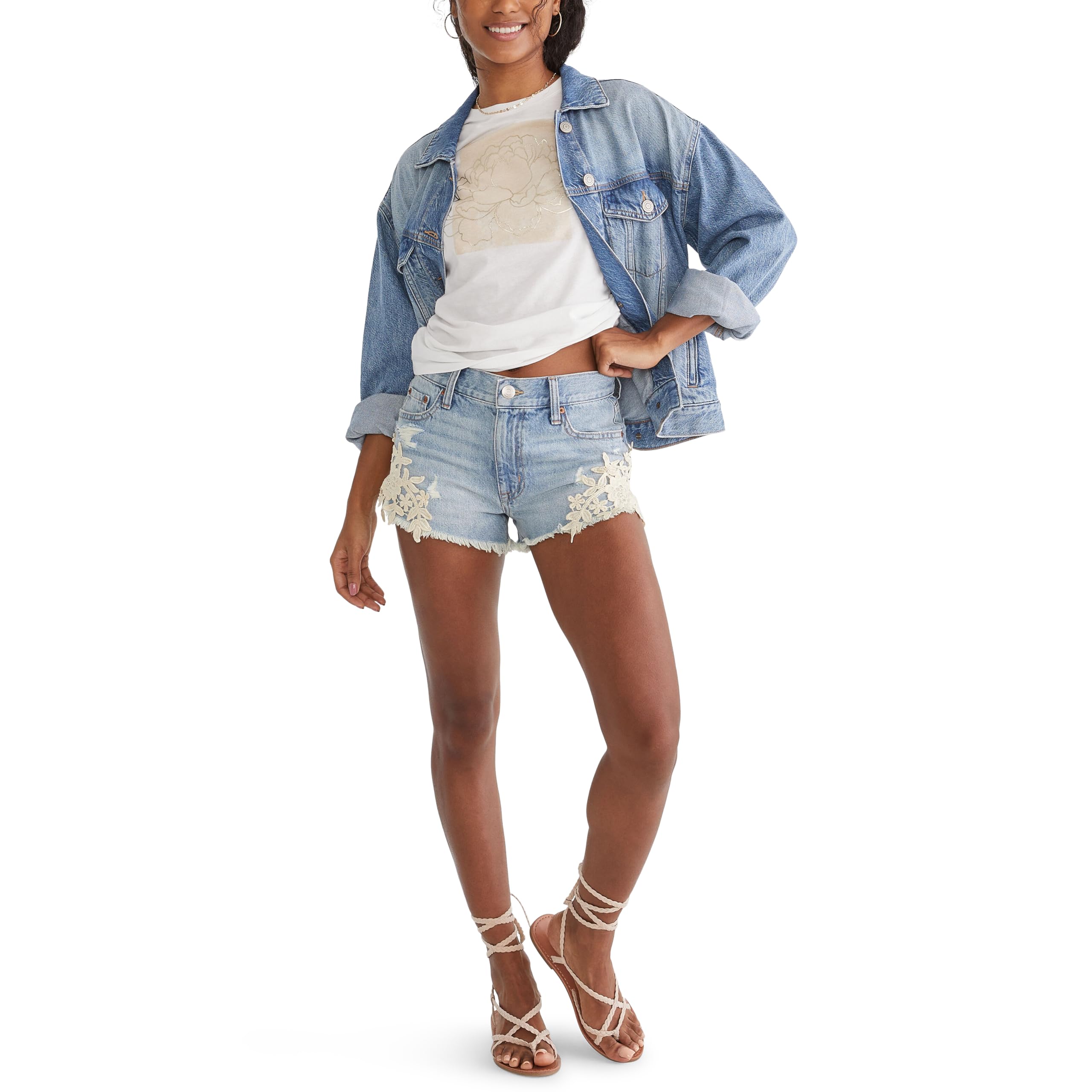 

                                                    Aeropostale Women's High Rise Crochet Floral Jean 
