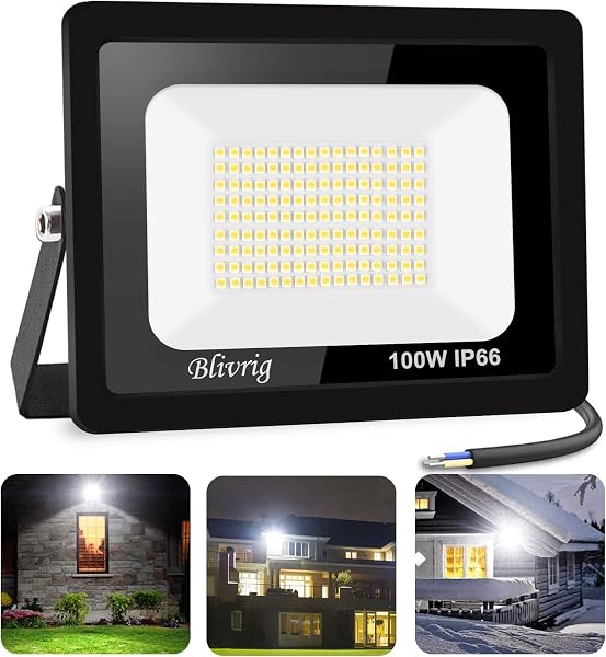 100W Spot LED Extérieur Blanc Chaud 3000K, 10000LM Projecteur Exterieur IP66 Imperméable, Eclairage LED, pour Terrasse, Patio, Chemins, Stades, Usines, Parking, Garage, Jardi - 1