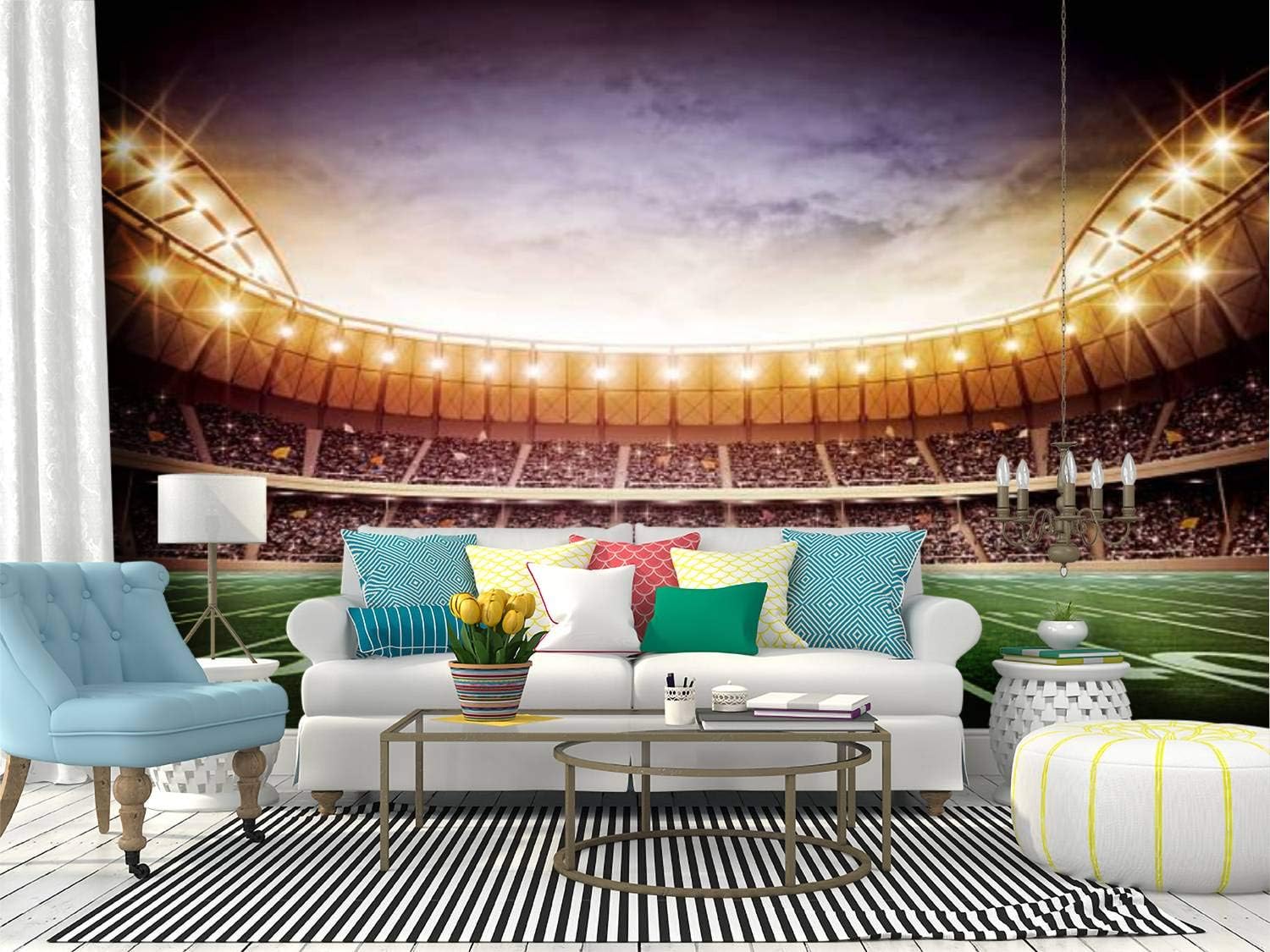 Light of American Soccer Stadium Canvas Print Wallpaper Mural Self Adhesive Peel & Stick Wall Decal Wall Poster Sticker for Living Room
