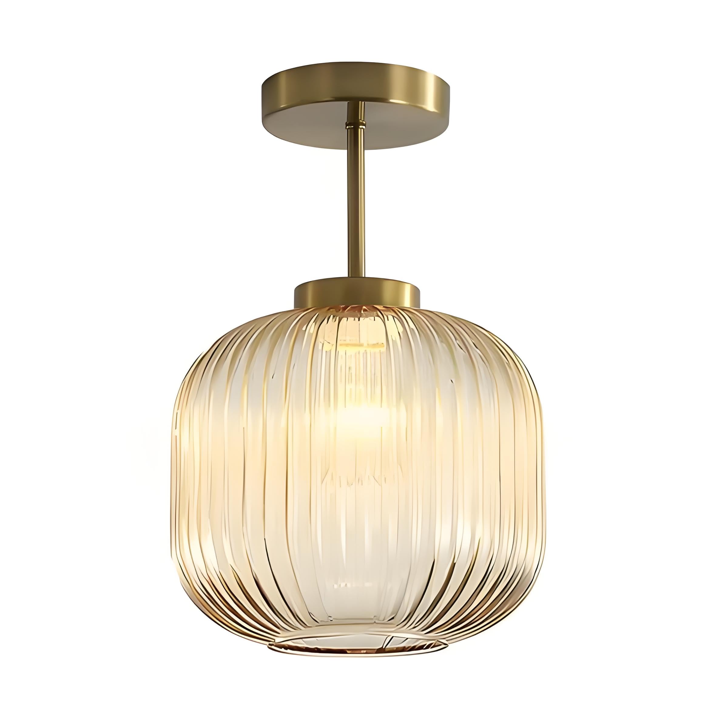 Lámpara de Techo Vintage de Latón y Vidrio para Interior - Lámpara Colgante Retro, Diseño Minimalista E27 para Dormitorio, Salón, Comedor y Pasillo (Ámbar)