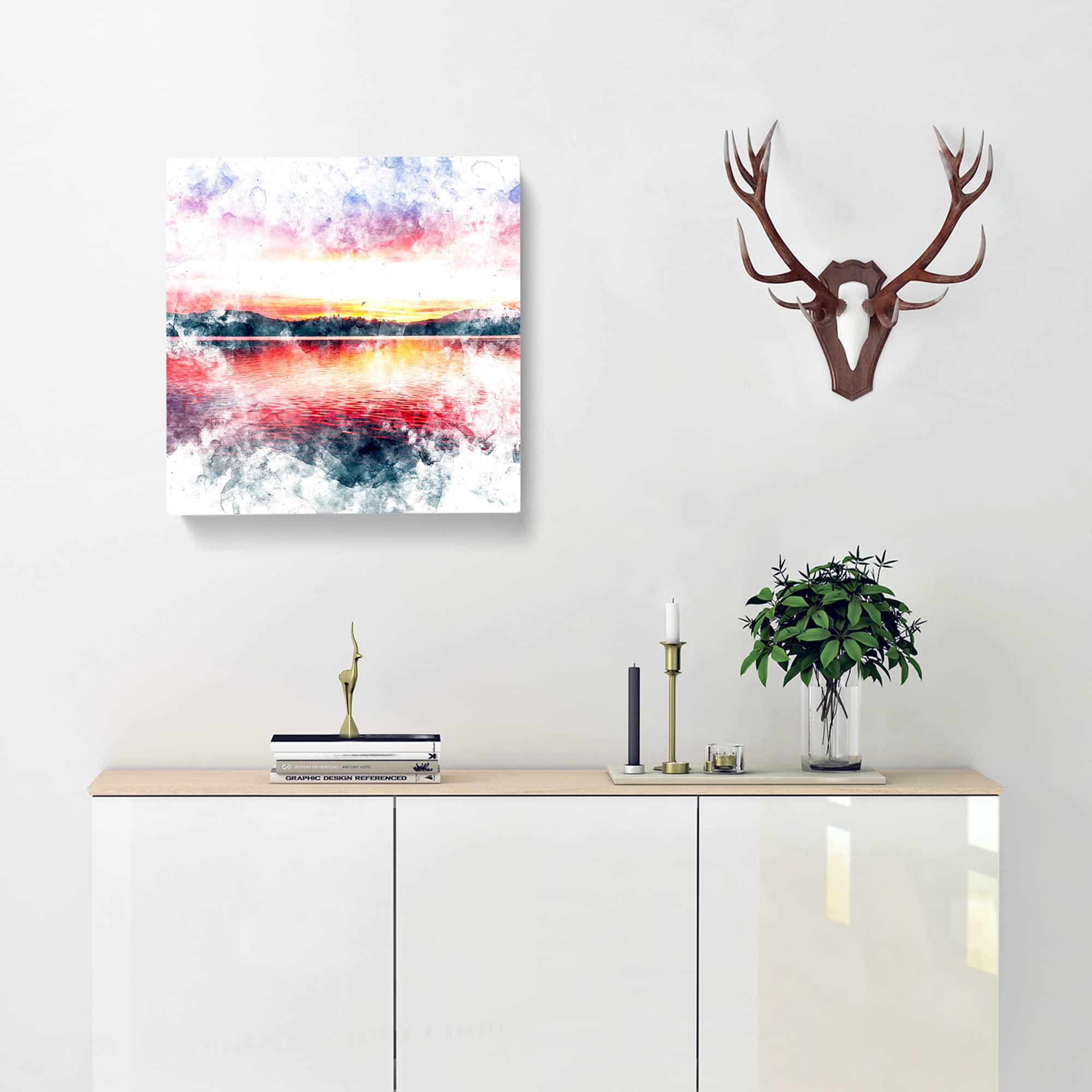 Sunset Over Lake Windermere Watercolour Canvas Print, Mixed, 35L x 35W cm - Image 2
