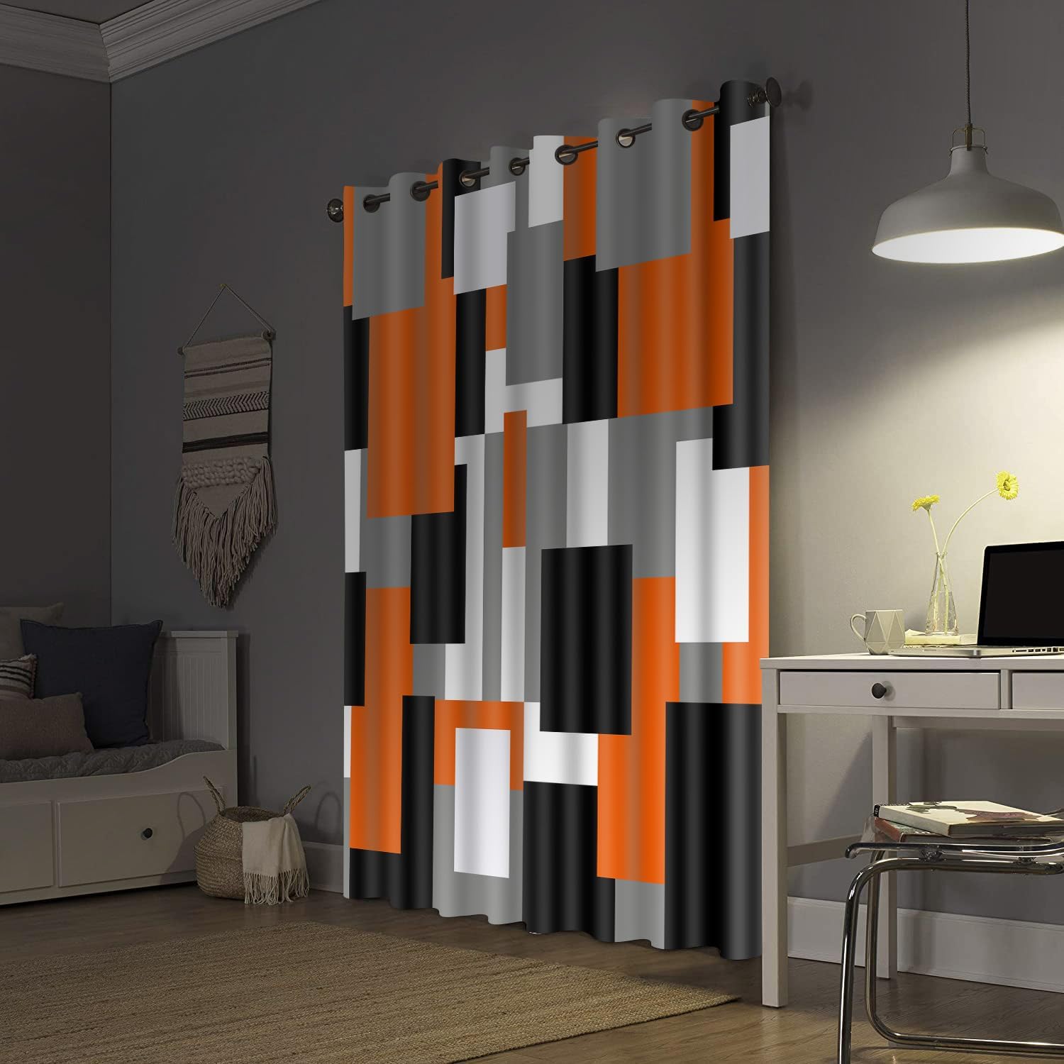 BSPPTI Orange Black Geometric Curtains for Bedroom 52x84inch Modern Abstract Blackout Curtains Insulated Room Darkening Window Drapes for Living Room 2 Panels