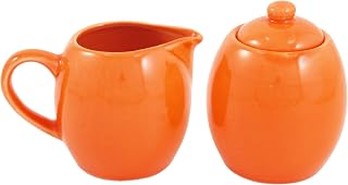 Orange Ceramic Creamer and Sugar Service Set with Lid