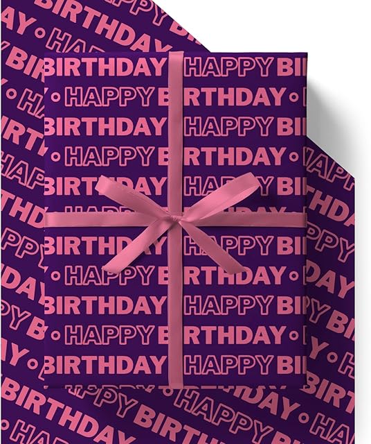 EcoWrap Birthday Wrapping Paper for Women with Birthday Card and Tags - Eco Friendly Premium Recyclable 84cm x 60cm Gift Wrap in Plastic Free Packaging (4 Sheets & 4 Tags)