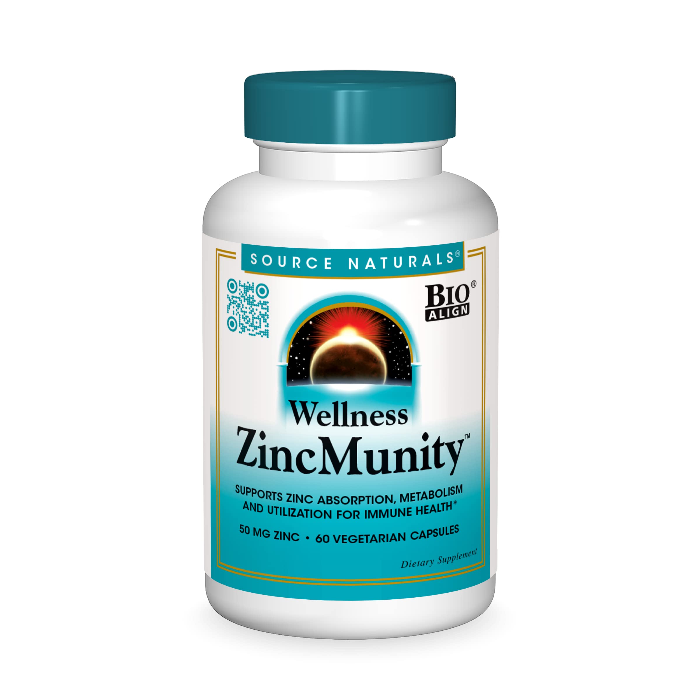 Source Naturals Wellness ZincMunity, Supports Zinc Absorption, Metabolism and Utilization for Immune Heath*, 50 mg Zinc - 60 Vegetarian Capsules