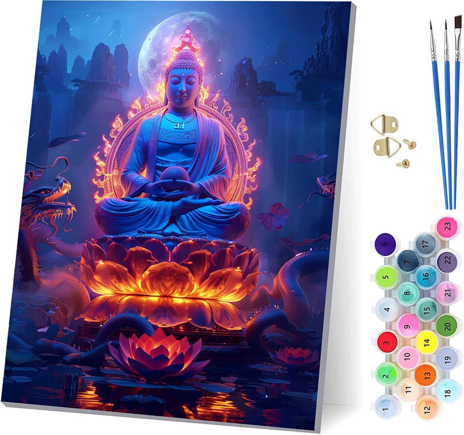 Zen Malowanie według numerów dla dorosłych z ramą, malowanie po numerach płomień, DIY Rękodzieło dla dorosłych, Paint by Numbers Adult Kit z farbami akrylowymi i pędzlami, dekoracja domu prezent