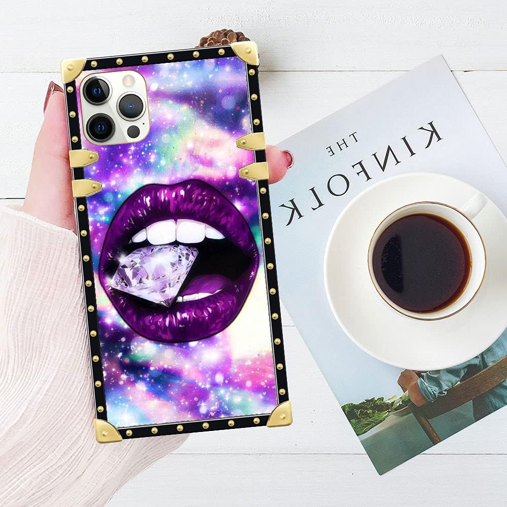 DAIZAG Compatible with Case for iPhone 13 Pro Max Case, Diamond Lips Pattern iPhone 13 Pro Max Cases for Women Girls,Soft TPU Corner Bumper Luxury Pattern Design Square Cover Case