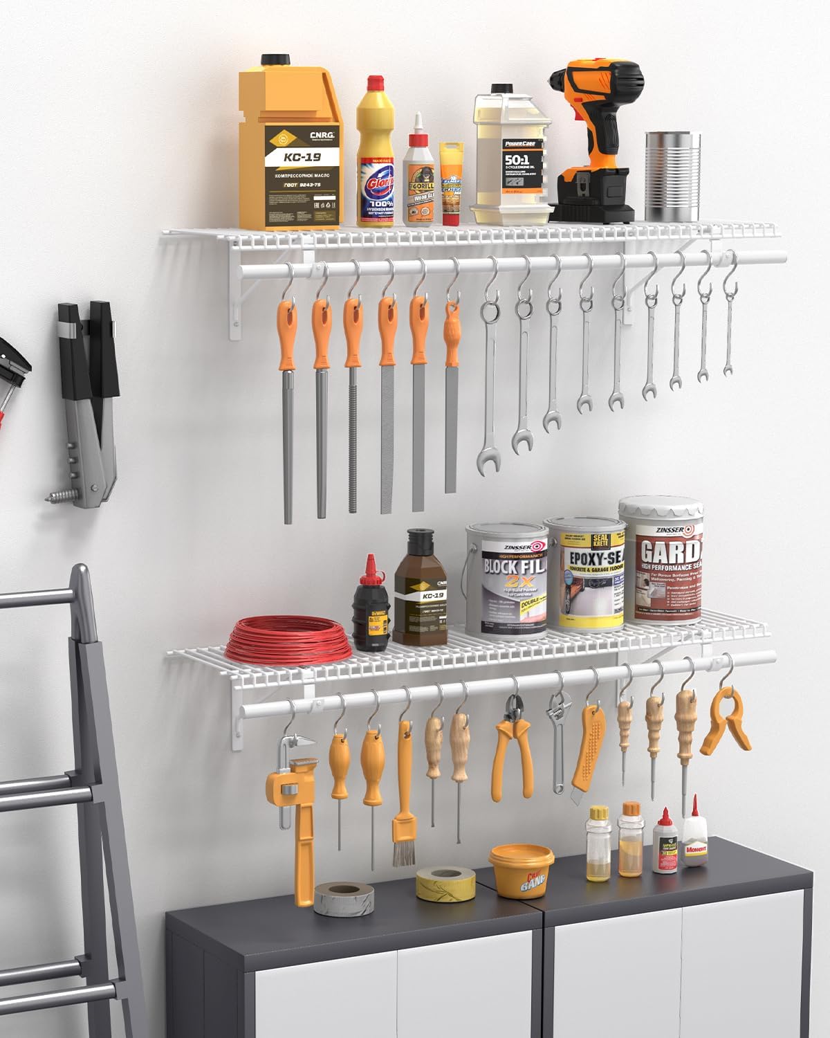 2 Pack Closet Shelves with Triangular Brackets and Hanging Rod, 4FT X 12IN Wall Mounted Wire Shelving Orgnizer for Closet,Laundry Room,Pantry,Load Up to 150lb, White