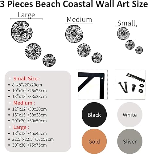 Miniatura 3 de Fayholy Arte de pared de metal, decoración geométrica de dólar de arena, arte geométrico de pared de metal, decoración de pared de metal, 3 piezas
