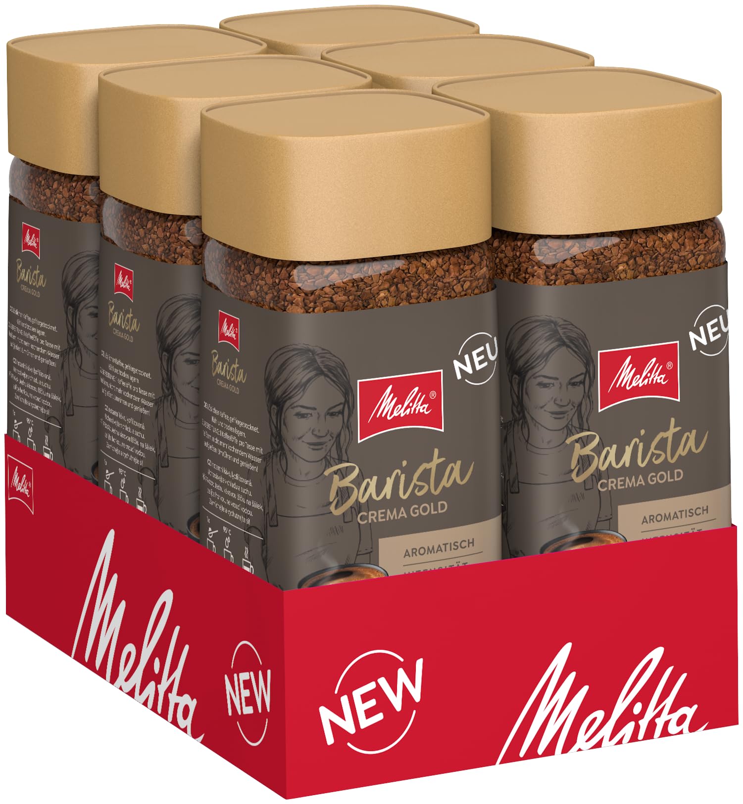 Melitta Barista Crema Gold Instant-Kaffee, 6x200g im Glas, löslicher Bohnenkaffee