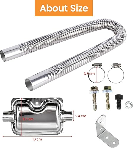 Miniatura 3 de Tubo de escape de calentador de aire interior de 1.0 in1 pulgada, tubo de escape de acero inoxidable de 47.2 in, calentador de aire de