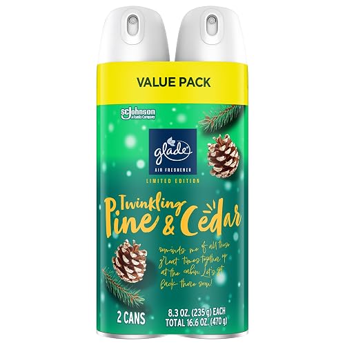 Glade Air Freshener Room Spray, Twinkling Pine & Cedar, 8.3 oz, 2 Count - 8.3 Ounce (Pack of 2)
