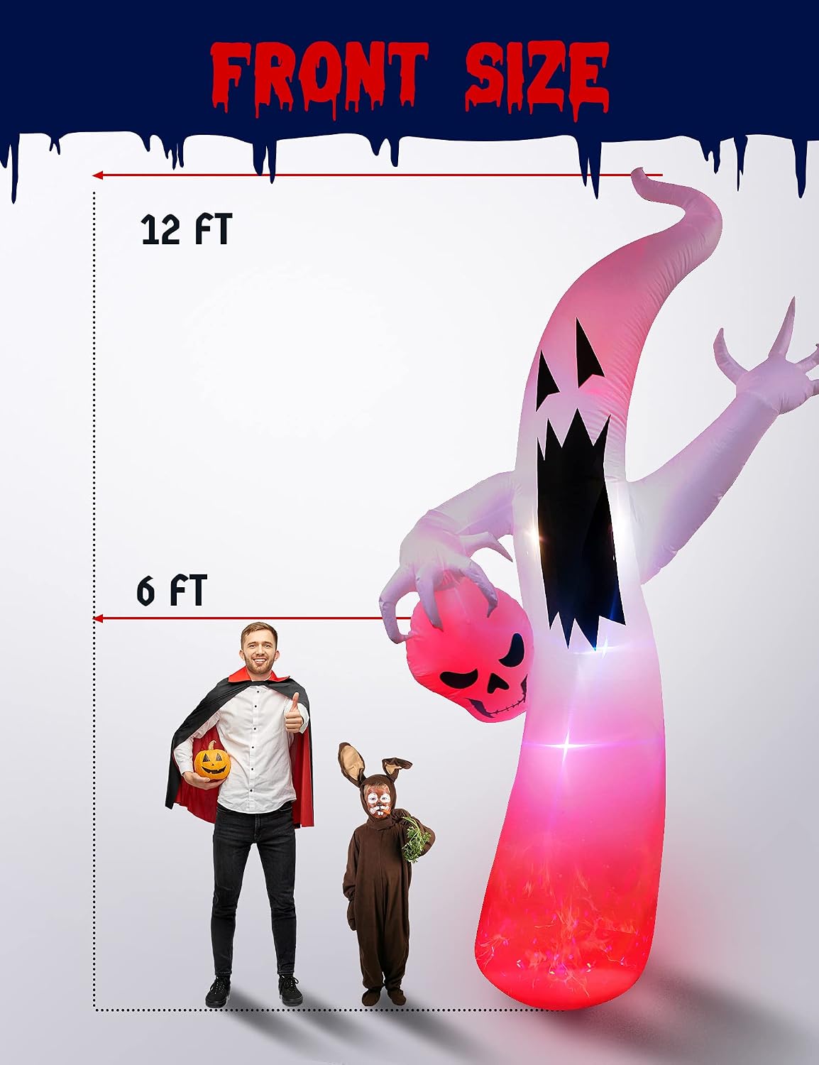 DG-Direct 12 FEET Halloween Decorations Outdoor LED Lights Ghost, Halloween Inflatable Hanging Ghosts Outdoor Party/Yard/Garden Ghost Décor