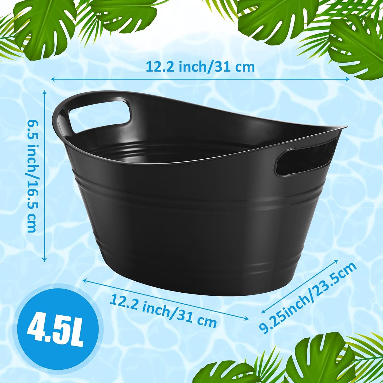 Norme 48 Pcs Plastic Ice Buckets for Parties Bulk 4.5L Oval Black Storage Tub with Handles Wine Beer Champagne Bottle Drink Cooler Tub for Christmas Holiday Home Parties Beverage Storage Basket Gift
