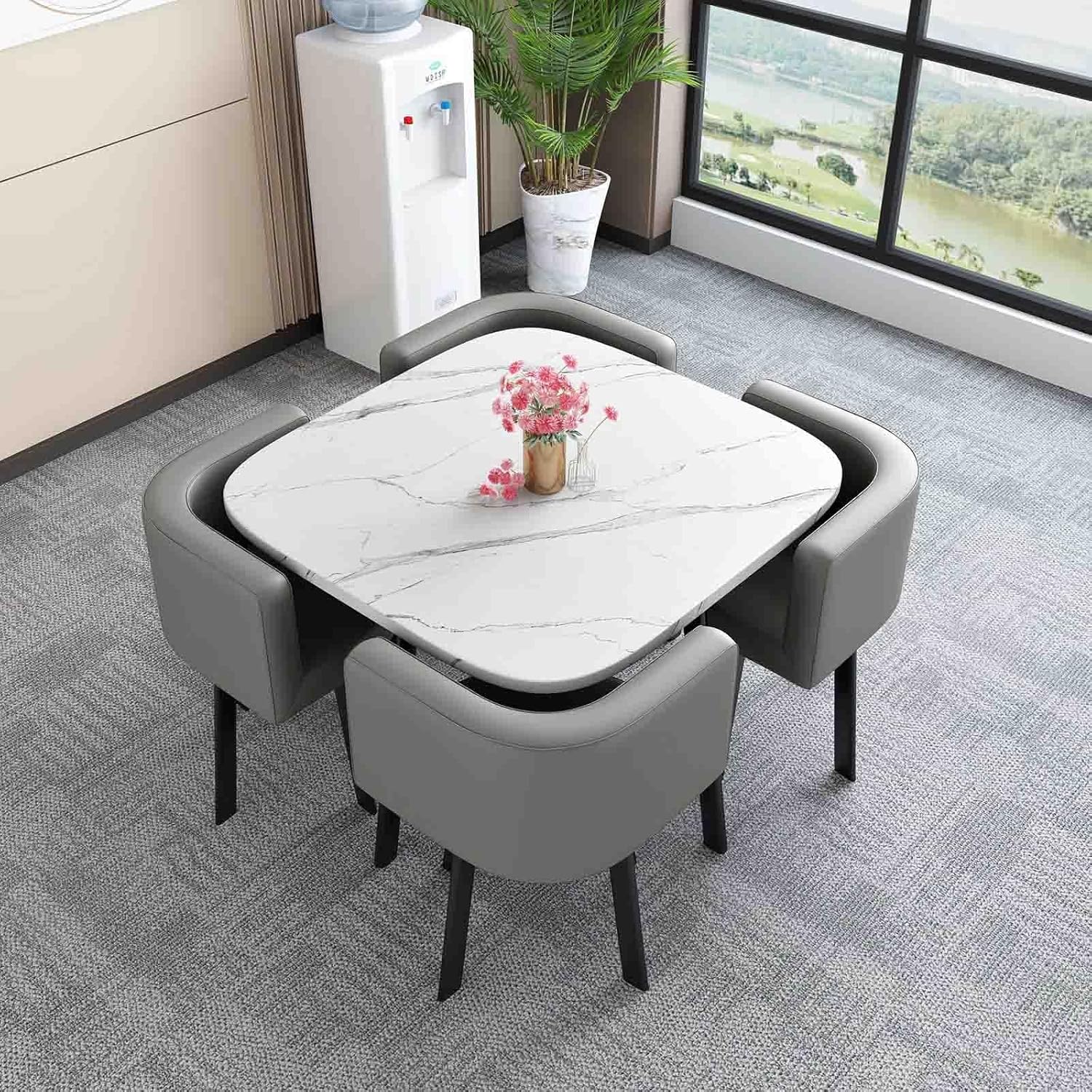 Office Conference Table Small Meeting Room Table, Office Reception Round Table Simple Kitchen Dining Table 80cm，1 Table 4 Chairs Living Room Table and Chair Combinat