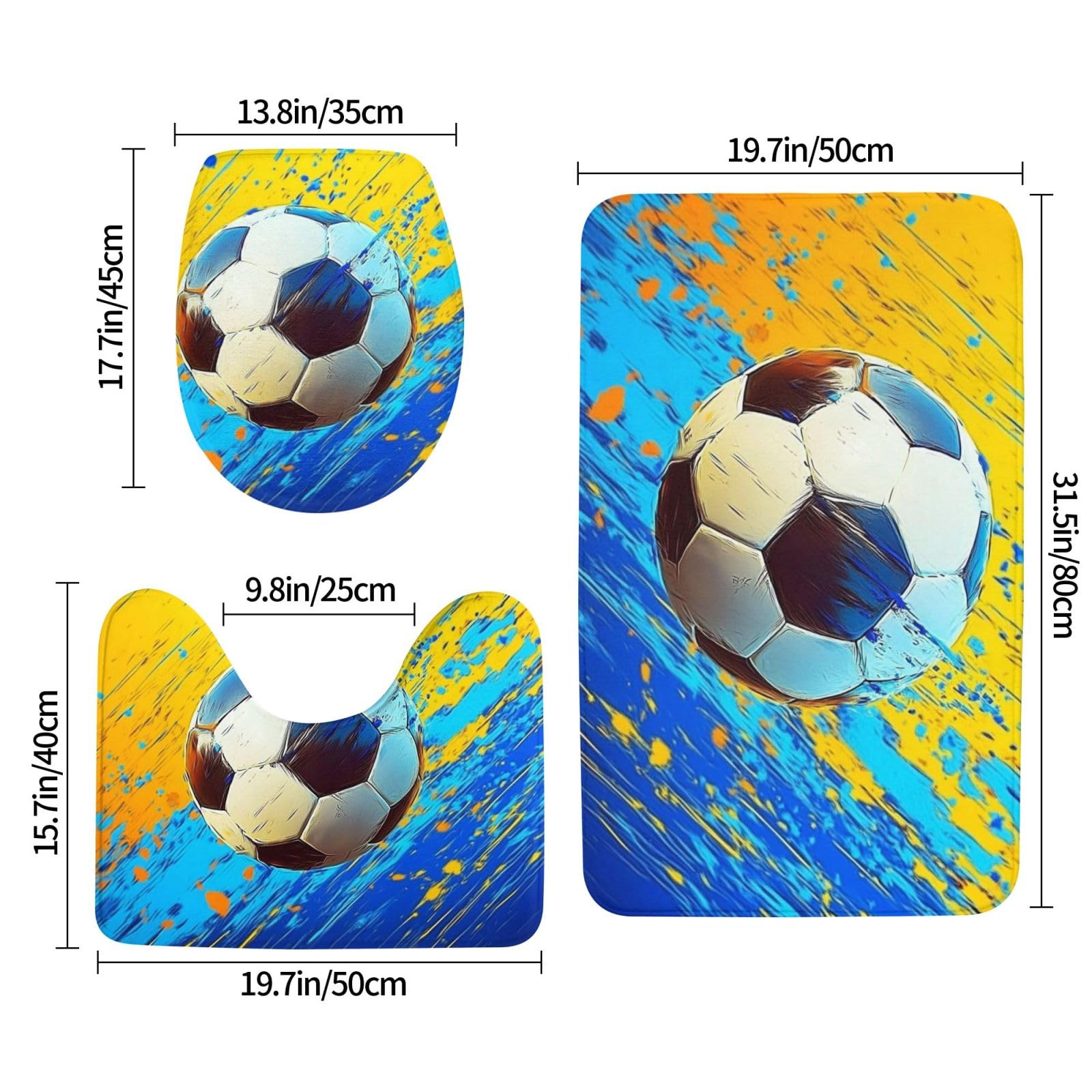 Lot de 3 tapis de salle de bain en mousse à mémoire de forme, doux et absorbants, tapis de toilette en forme de U, décoration d'intérieur, séchage rapide, bleu et jaune