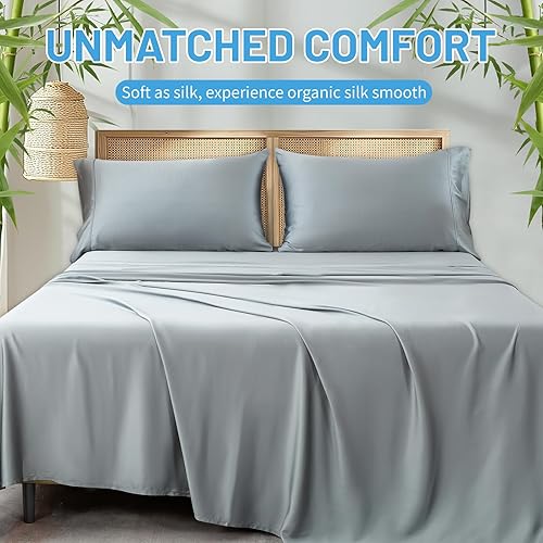 Miniatura 3 de MEISHANG Juego de sábanas de bambú tamaño Queen, 100% viscosa orgánica pura, juego de sábanas de bambú de 400 hilos, ajuste de bolsillo profundo de