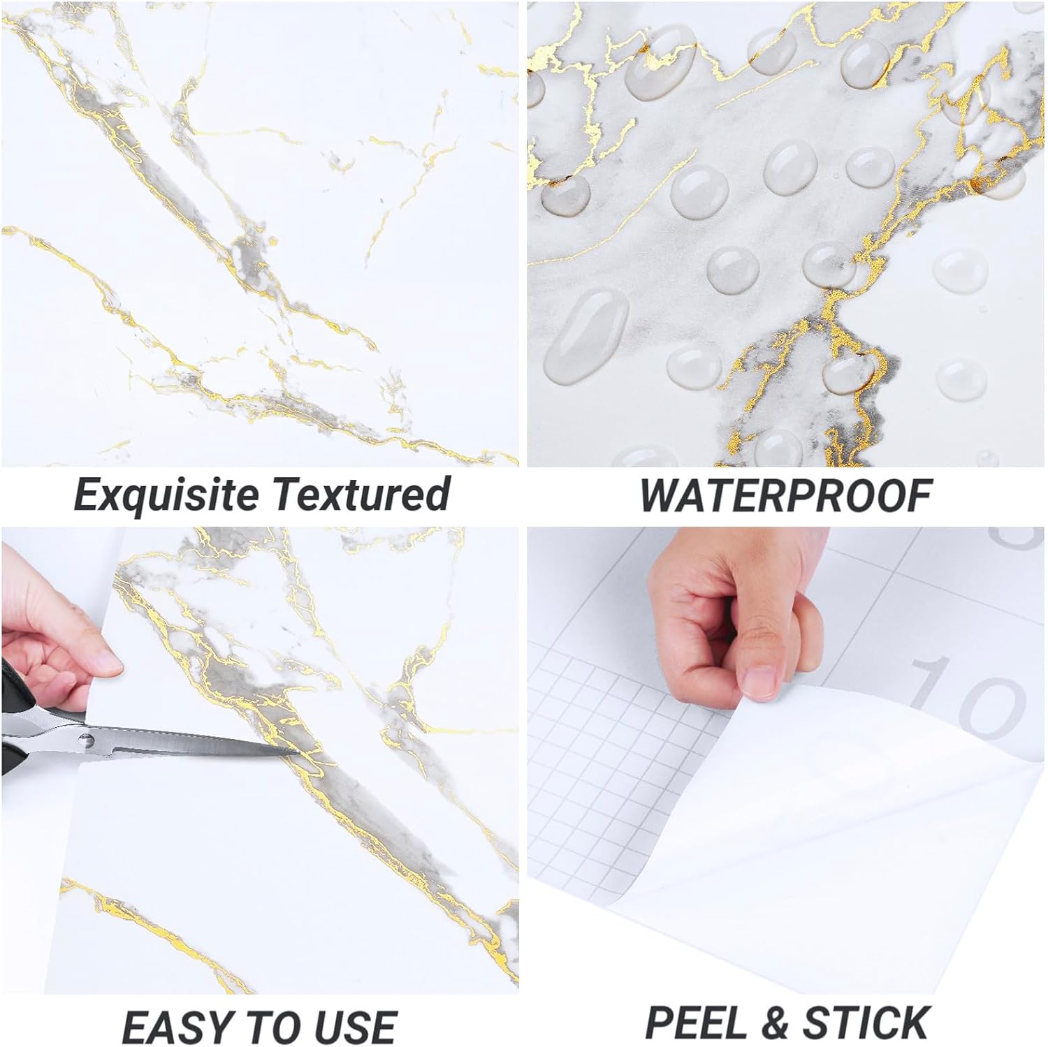 Decotalk 30"x120" White Gold Marble Contact Paper for Countertops Waterproof Marble Contact Paper Peel and Stick White Gold Marble Wallpaper Removable Countertop Cover Contact Paper Marble White