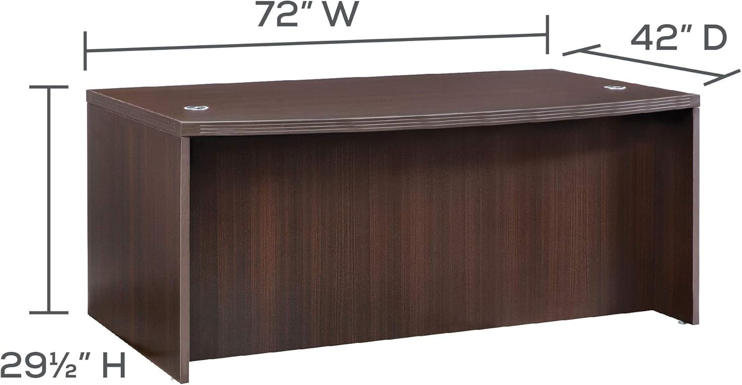 Mocha Wood Executive Desk with Drawer and Nickel Accents
