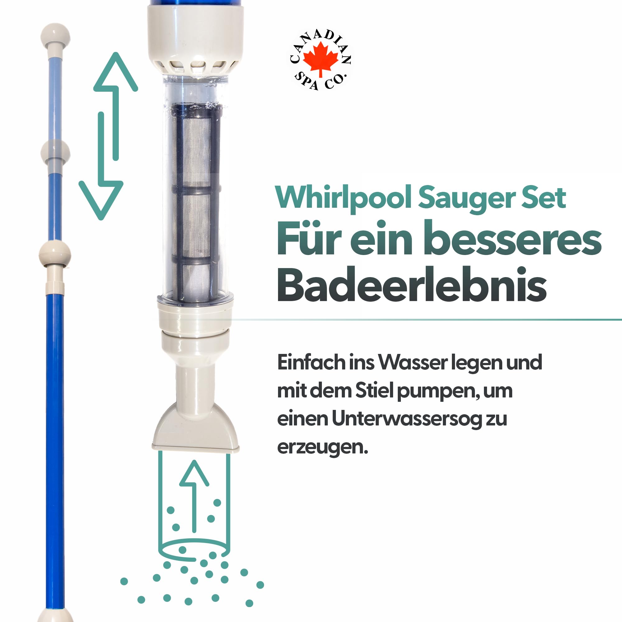 CANADIAN SPA CO. Hot Tub Sauger Set mit 3 Aufsätzen, Poolsauger batterielos und ohne Strom, Bodensauger leicht und tragbar, Pool Reinigung