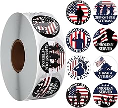 Geyoga 1000 Pcs Veterans Day Stickers Bulk Patriotic Thank a Veteran Stickers Labels for Military Kids Party Favor Decor Supplies