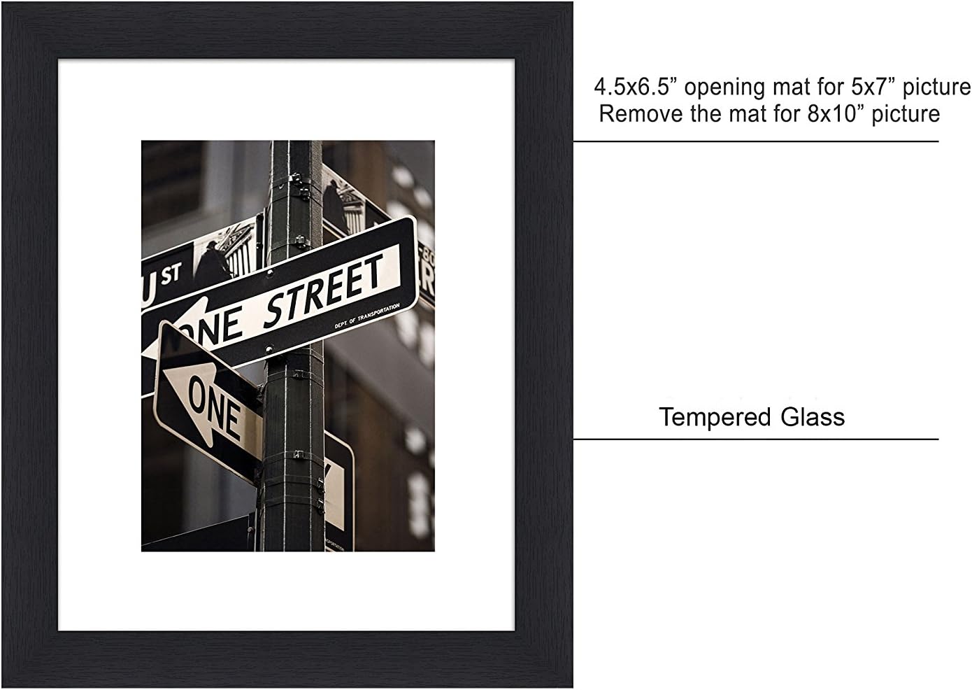 The Display Guys~ 7 Piece Black Wooden Photo Frame Set, One 16x20 Inches, Two 11x14 Inches, Four 8x10 Inches, Each Frame comes with 1pc White Core Mat Board, Luxury Made Affordable