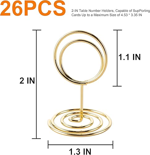 Miniatura 2 de Hoewina 26 soportes para números de mesa, soporte para tarjetas de lugar, soporte de alambre para fotos, portatarjetas de mesa de tamaño pequeño, Oro
