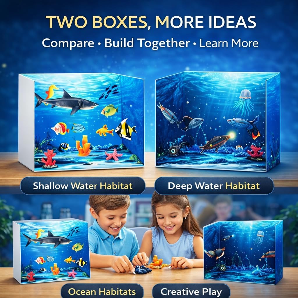 Ocean Diorama Box Kit (2 Set) for Kids – Display-Ready Marine Scene Builder with Water Stickers, No-Glue Craft for School Projects, Learning & Creative Play