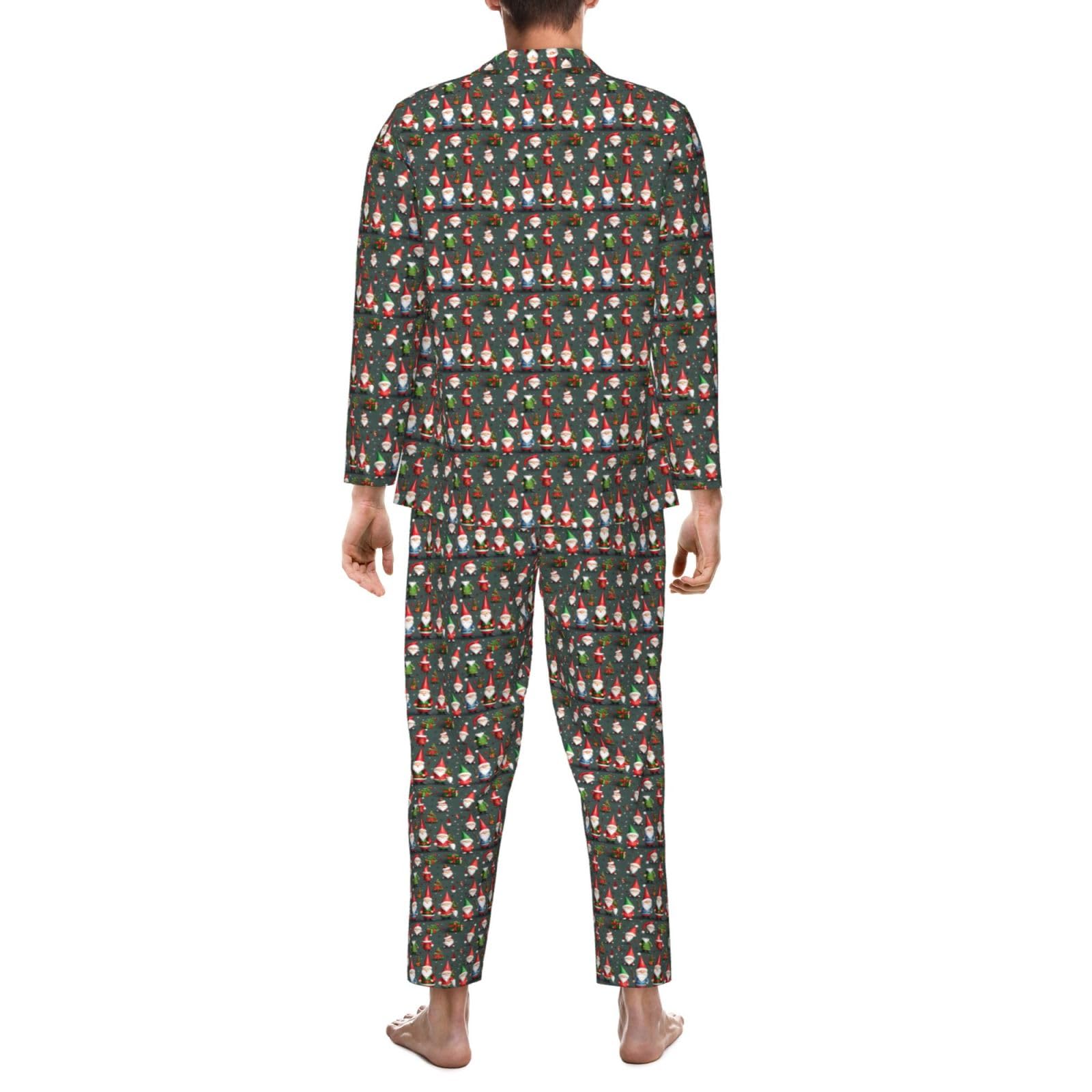 Conjunto de pijama de manga larga para hombre con estampado de gnomos divertidos de Navidad, de dos piezas, transpirable, cómodo