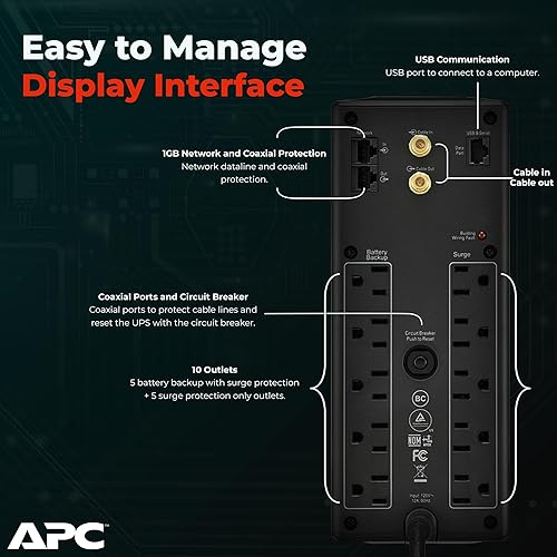 Miniatura 4 de ANYHDD APC UPS Bundle 1500VA UPS batería de reserva  10 tomacorrientes, fuente de alimentación de batería de reserva BX1500M y protector contra