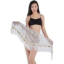 Womens Tassels Fringed Sequins Triangle Belly Dance Hip Scarf Skirt Waist Belt for Outfits Performance