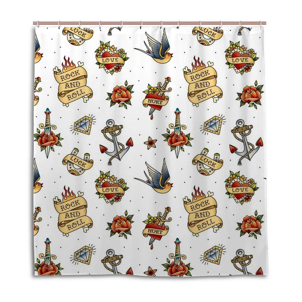 Rideau de douche imperméable en tissu durable au design tatouage vintage Color2