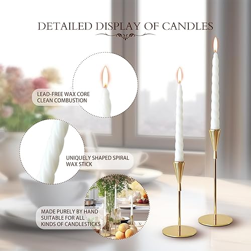 Miniatura 5 de Juego de 3 portavelas de cono de metal dorado (velas no incluidas), soporte para velas de poste alto, adorno central de mesa de comedor, chimenea