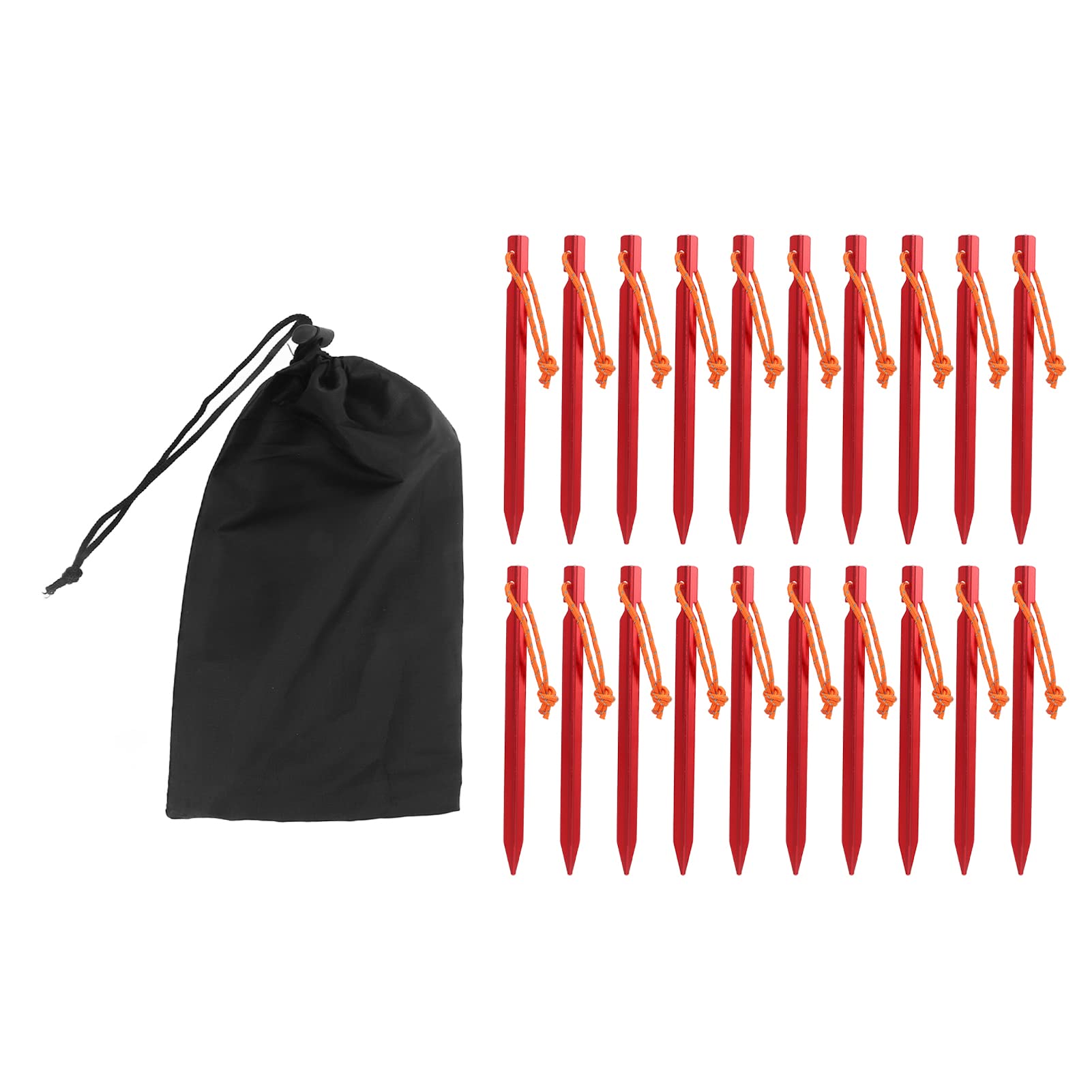 Piquets de Tente Robustes, Lot de 20 Piquets de Tente en Alliage D'aluminium 7075 de 7,1" avec Cordes, de Camping au Sol Ultra Légers en Forme de V pour la Randonnée en (Rouge)