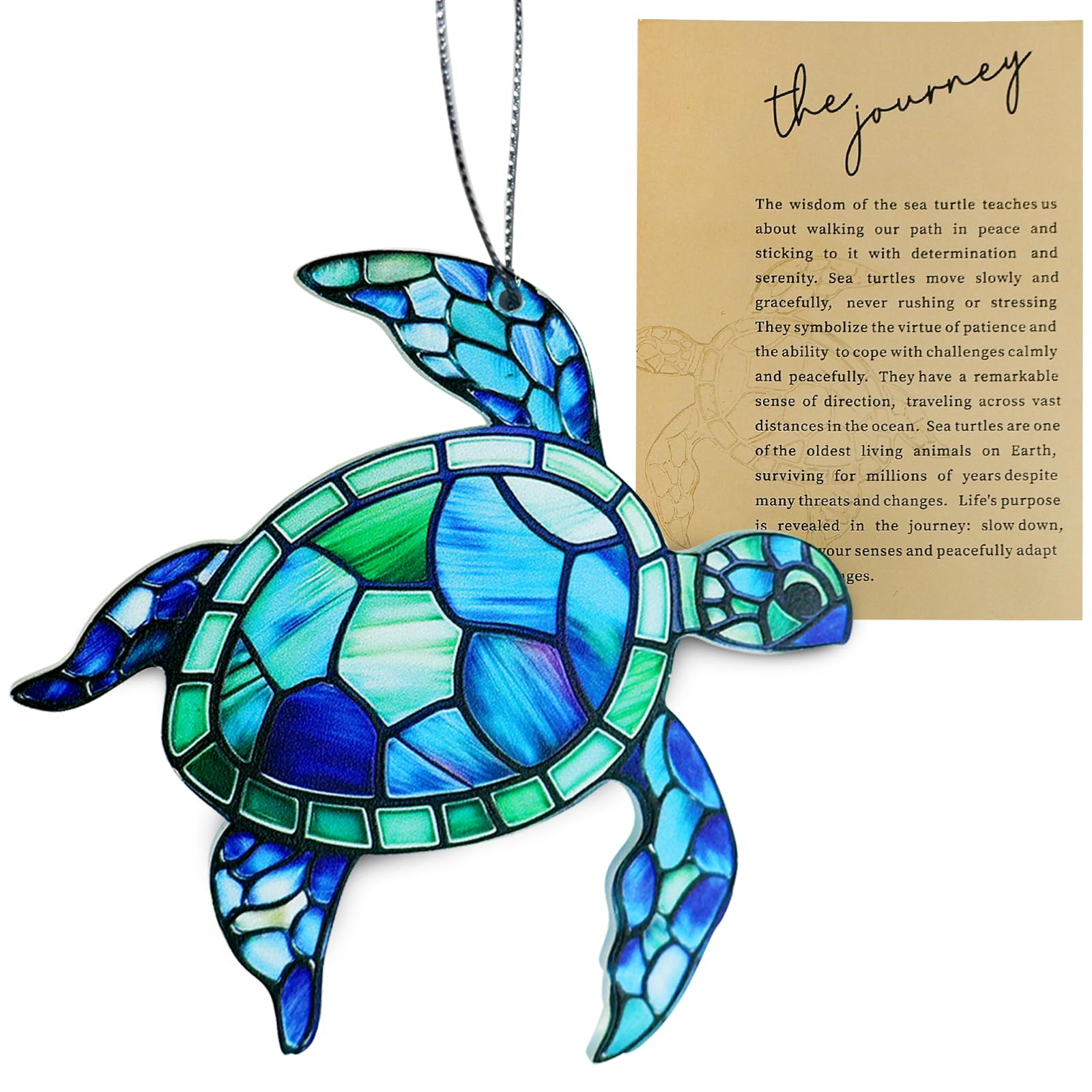 Photo 1 of Sea Turtle Acrylic Suncatcher Ornament with Story Card,Sea Turtle Gifts Card for Friends, Beach Ornaments Valentine Birthday Graduation Gift for Friendship Women (Blue)