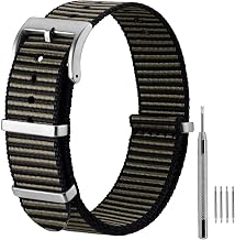 ANBEER Retro Military Replacement Nylon Strap One Piece Breathable Watch Strap for 18/20/22mm Watches, Tools and Spring Bars Included