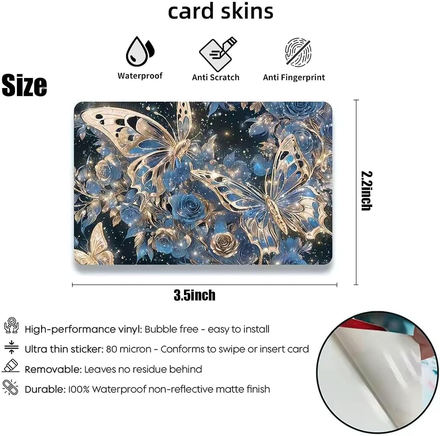 4 PCS Butterfly Credit Card Skin Cover Stickers Set - Waterproof Removable Debit Card Skins for Debit Card Stickers Elegant PVC ID Cover Anti-wrinkling- (Butterfly Style 2)
