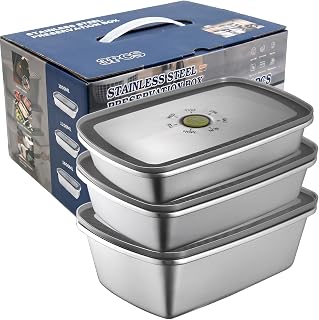 3-Piece 304 Stainless Steel Food Storage Containers with Lids Leakproof & Airtight; BPA-Free Lids; Microwave & Freezer Safe; Meal Prep; 33oz + 40oz + 54oz