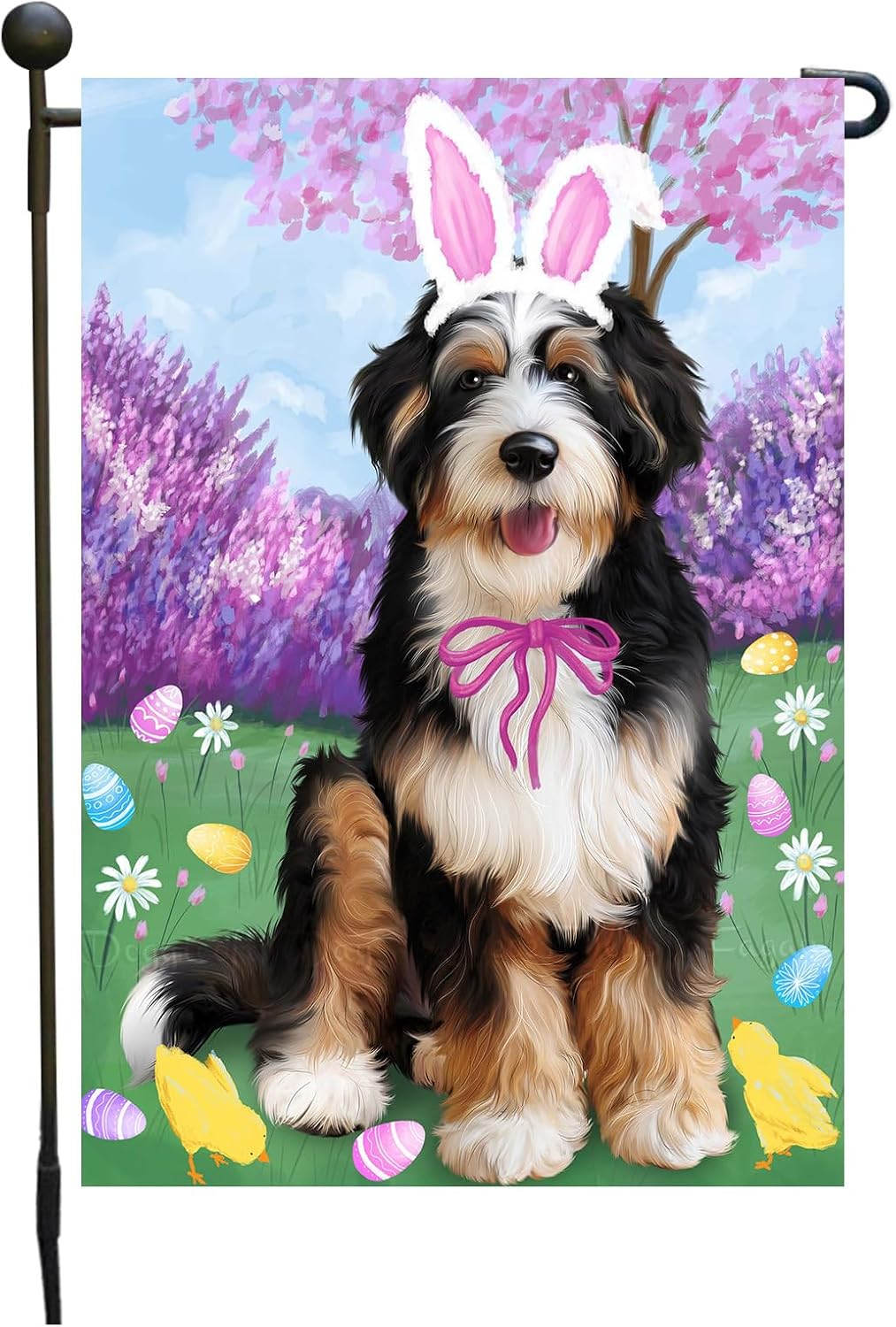 Bernedoodle Easter Day Festive Design Garden Flags for Outdoor Decorations - Double Sided Yard Lawn Banner - Spring Gifts for Pet Lover 12 1/2"w x 18"h